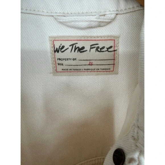 We The Free Free People Cream Denim Trucker Jacket Womens XS Relaxed Fit Boho - Picture 3 of 10